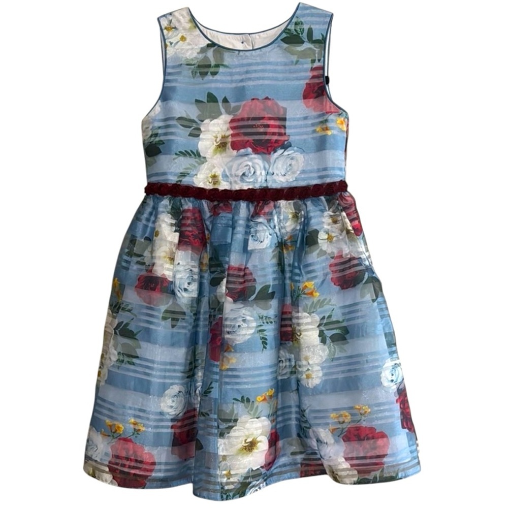 Laura Ashley Little Girls Floral Shadow Stripe Sleeveles Dress Girls Size 6X - Picture 2 of 10